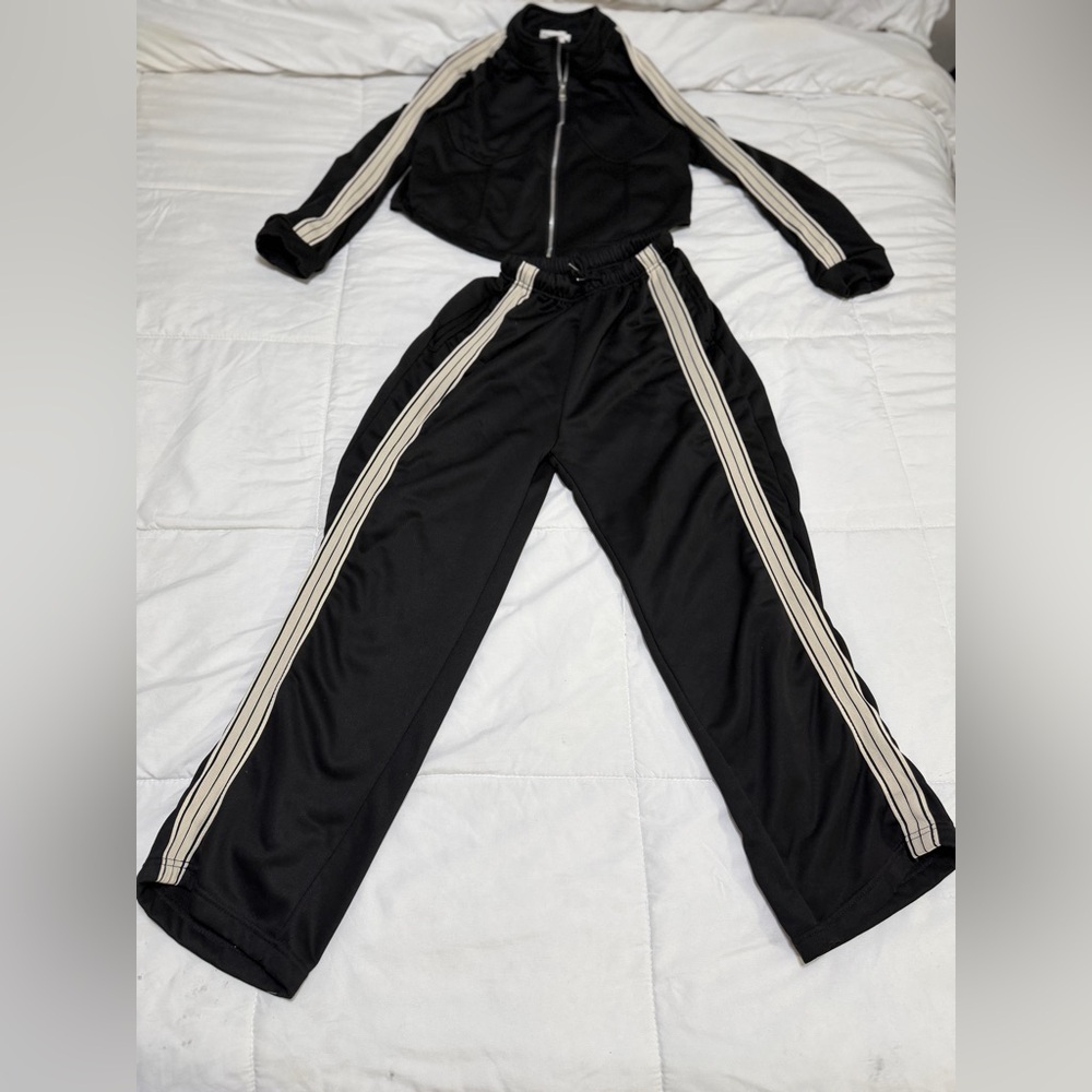 Black Track Pants with Cream Stripes